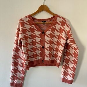Girls XL Art Class Pink and Cream Houndstooth Cardigan